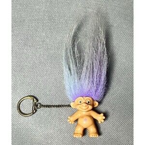 Vintage Russ Troll Keychain Figure Purple Hair 3.5” Cute Small Doll 90s KeyChain
